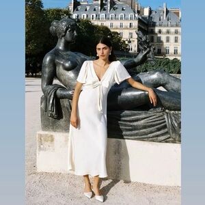 Ciao Lucia Brunello Dress - midi white satin dress with bow detail